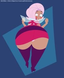 a_kind_of_magic back_view big_ass big_butt clothed clothed_female disney disney_channel fairy_wings looking_back milf miniskirt panties pink_hair simple_background skirt_lift the_cartoon_love thick_ass thick_hips thick_legs thick_thighs willow_(a_kind_of_magic) wings