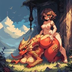 ai_generated anthro blush bottom_heavy brown_hair cute doggy_style dragon face_down_ass_up fantasy huge_butt huge_thighs implied_futanari katsu massive_ass massive_butt oc pixel_art shunkadooai stable_diffusion