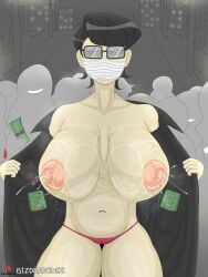 1girls areolae background bare_breasts bare_shoulders belly_button big_breasts bite_mark bizdrawings breasts breasts_out clothing female glasses hiding_face huge_breasts komi-san_wa_komyushou_desu komi_shuuko lactating lactation light-skinned_female light_skin male mask milf money multiple_boys nipples panties revealing_breasts short_hair smile smiling thick_thighs tongue tongue_out wet_breasts