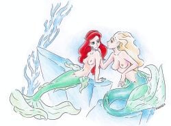 2_mermaids 2girls ariel ariel_(the_little_mermaid) breasts disney disney_princess eronimbus green_tail mermaid mermaid_only mermaid_tail multiple_girls nipples tail the_little_mermaid topless yuri