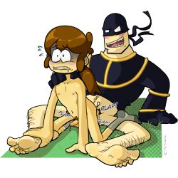 2boys 2ince anal arty_(dofus) barefoot body_hair clenched_teeth dofus feet gay grin harzu long_hair mask nude sitting size_difference skinny socks straddling sweat thrusting toony vil_smisse wince