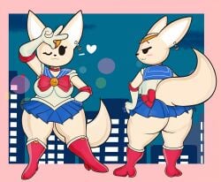 1girl 1girls 2022 2022s :3 abstract_background absurd_res absurdres aggressive_retsuko aggretsuko anthro anthro_female anthrofied ass big_ass big_breasts big_butt bishoujo_senshi_sailor_moon blackmore blue_skirt boots bottomwear bow_(feature) breasts building butt canid canine canis clothed clothing cosplay crossover_cosplay ear_piercing ear_ring female female_anthro female_focus female_only fennec fennec_fox fenneko footwear fox fur furgonomics furry furry_female furry_only gesture hand_gesture heart hi_res mammal medium_breasts night pose raised_tail ring_piercing sailor_moon_(cosplay) sanrio shoes skirt solo solo_female solo_focus tail tail_through_skirt thick thick_ass thick_butt thick_thighs thighs true_fox upskirt wink