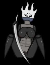 1girls 2022 angry black_background black_body black_skin breasts female female_only hollow_knight magalnik multi_eye pussy revek rule_63 solo thighs weapon weird