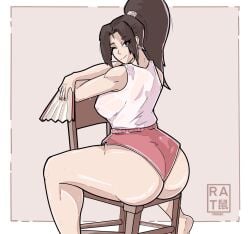 1girls ;) alternate_costume areolae asian asian_female ass ass_focus athletic_female big_ass big_breasts big_butt black_eyes bottom_heavy brown_hair bubble_butt caked_up capcom casual casual_clothes chair cheesecake fat_ass fatal_fury fighting_game hand_fan huge_ass japanese_female king_of_fighters light-skinned_female light_skin looking_at_viewer looking_back mai_shiranui minishorts nipples_visible_through_clothing paag painted_nails pink_shorts ponytail rathart rear_view round_ass shorts simple_background sitting smile smiling_at_viewer snk street_fighter street_fighter_6 sweat sweatdrop tank_top thick_thighs thunder_thighs toned toned_female transparent_clothing video_games voluptuous voluptuous_female wide_hips wink winking winking_at_viewer