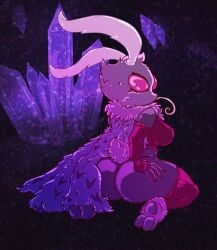 1girls 2019 antennae anthro ass big_ass big_breasts breasts clothed crystals female female_only fluffy from_behind goatmystic hollow_knight lingerie looking_back magenta_eyes moth moth_girl purple_body purple_skin red_lingerie red_socks seer_(hollow_knight) sideboob socks solo