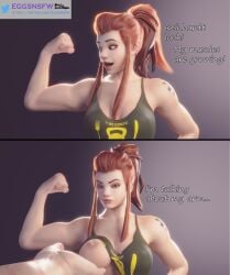 1girls 3d angry angry_face arms_up blizzard_entertainment breasts brigitte brigitte_lindholm brown_hair eggsnsfw freckles go_on_feel_it_(meme) groping groping_breasts muscular_female nipples overwatch overwatch_2 ponytail reinhardt reinhardt_wilhelm shoulders tagme tank_top