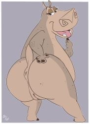 2020 anthro anus ass bedroom_eyes big_butt biped common_hippopotamus countershade_butt countershade_face countershade_tail countershade_torso countershading dreamworks eyebrows female fuf genitals gloria_the_hippopotamus grey_body hand_on_butt hand_on_own_butt hi_res hippopotamid huge_butt looking_at_viewer looking_back looking_back_at_viewer madagascar_(series) mammal narrowed_eyes nude open_mouth overweight overweight_female pinup pose presenting presenting_hindquarters pussy rear_view seductive simple_background solo standing tail teeth thick_thighs tongue tongue_out