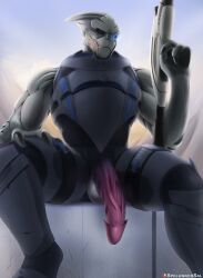 alien balls bioware electronic_arts garrus_vakarian genitals gun hi_res humanoid male male_only masculine mass_effect penis ranged_weapon solo spelunker_sal turian vein veiny_penis weapon