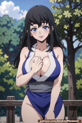 ai_generated aindroidparanoid big_breasts black_hair blue_eyes blue_hair blush breasts cleavage cum cum_on_breasts curvy_figure demon_slayer hourglass_figure huge_breasts japanese_clothes kimetsu_no_yaiba large_breasts short_hair shy stable_diffusion suma_(kimetsu_no_yaiba) tight_clothes tight_clothing voluptuous