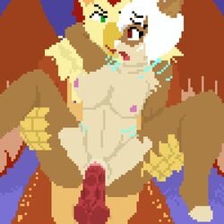 1:1 animated anthro anthro_on_anthro anthro_penetrated anthro_penetrating anthro_penetrating_anthro avian batartcave beak breasts duo feathered_wings feathers female female_penetrated gif green_eyes gryphon hair knot looking_at_another low_res lutrine male male_penetrating mammal mustelid nipples nude penetration penis pixel_art red_penis stomach_bulge straight vaginal_penetration white_hair white_nose wings yellow_beak