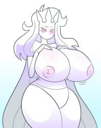 1girls anthro anthro_only bad_id big_breasts blush breasts embarrassed female female_only front_view hands_on_breasts hips hollow_knight large_breasts long_hair milf not_so_minty pink_areolae pink_nipples radiance_(hollow_knight) solo thick_thighs thighs white_body white_hair white_skin wide_hips yellow_eyes