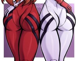 2girls ass ass_focus asses_touching asuka_langley_sohryu big_ass bodysuit bubble_butt close-up clothing duo female female_focus female_only hand_on_another's_hip hands_on_ass hands_on_hips hips human lordguyis neon_genesis_evangelion neopn_genesis_evangelion pilot_suit plugsuit rei_ayanami skin_tight thick_thighs thighs wide_hips