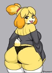 animal_crossing anthro anthro_only back_view big_ass big_breasts black_eyes fur furry furry_female isabelle_(animal_crossing) looking_at_viewer self_upload sweater tail thick_thighs tsunoart underwear