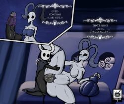 <3 1boy 1girls 2021 anthro big_breasts big_penis black_body black_skin breasts broken_condom bulge comic condom condom_on_penis deep_penetration dialogue empty_eyes female grey_body grey_skin hands_on_thighs hearts hi_res hollow_knight hyper_penis iselda_(hollow_knight) male male/female missionary_position mosquito nude nude_female penetration penis piekiller5 protagonist_(hollow_knight) sex spread_legs spreading stomach_bulge straight table table_sex thick_thighs thighs undressing