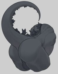 2019 ass backsack backside balls big_ass big_butt black_skin butt_shot faceless godzilla godzilla_(series) grey_theme kaiju male male_only monsterverse muscular perineum raised_tail reptile repzzmonster scalie simple_background solo spikes toho torso_shot white_background