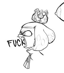 big_nipple black_and_white boob breast clothed crown cursing dialogue drawpile english_text fang headwear hexanne monochrome mouth_open nipple offscreen_character open_mouth pearl_(splatoon) peeking_nipple profanity pseudo_hair splatoon splatoon_2 swear swearing text