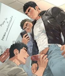 4boys advertisement big_penis black_eyes black_hair blush brown_hair ceiling ceiling_light cellphone chinese_text closed_eyes dutch_angle erection foreskin foreskin_folds frenulum gay glory_hole grabbing group handjob happy hi_res holding_object holding_penis holding_phone hole_in_wall huge_cock indoors jacket kneeling kneeling_oral_position looking_at_another looking_down looking_pleasured low-angle_view male male/male male_only mature_male open_clothes original original_character pants_down pecs penis pubic_hair recording red_glans retracted_foreskin short_hair smartphone spiky_hair standing text thick_eyebrows thick_penis threesome toilet uncensored uncircumcised uncut underwear_down vandalism yaoi youchi123 zheng_yu
