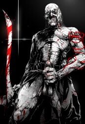 anatomically_correct anatomically_correct_penis blood blood_stain burn_scar highres horror horror_(theme) male_focus male_only meanboss nightmare_husbando outlast penis_out precum richard_trager scarred scarred_body skinny_male solo_male