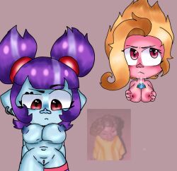 2girls big_breasts big_nipples dreamworks melvelvet multiple_girls peacock trolls trolls:_trollstopia val_thundershock viva_(trolls)