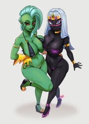 2024 2girls alien alien_girl alien_humanoid ass belly_button big_breasts bikini black_bikini black_body black_eyes black_lipstick black_skin blue_eyes breast_press breast_squish breasts busty cleavage crossover disney disney_channel duck_dodgers duo female female_only footwear freckles freckles_on_face freckles_on_shoulders freckles_on_thighs front_view full_body gloves green_body green_hair green_skin grin hair hand_on_hip handwear hi_res high_heels hourglass_figure humanoid large_breasts lipstick long_hair looking_at_viewer looney_tunes lord_dominator makeup martian martian_(duck_dodgers) mascara medium_hair micro_bikini multiple_girls nagainosfw navel nipple_bulge nipples pointy_ears pose posing purple_bikini queen_tyr'ahnee red_sclera runny_makeup shaved_side shoes side_shave signature simple_background skimpy_clothes smile smiling smiling_at_viewer standing stomach symmetrical_docking teeth thighs wander_over_yonder warner_brothers white_background white_hair wide_hips