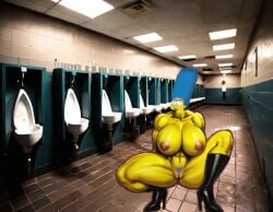 20th_century_fox 20th_century_studios ai_assisted ai_generated bathroom big_breasts hair_blue marge_simpson muscular pubic_hair the_simpsons