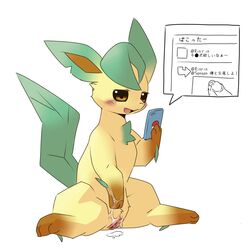 1:1 1girls 3_toes belly big_ears blush bodily_fluids brown_eyes brown_fur brown_paws canine colored dipstick_ears dripping eeveelution feet female female_only feral flat_chest flora_fauna fur furry genital_fluids green_fur half-closed_eyes hi_res holding hybrid kesu_pu leaf leaf_tail leafeon long_ears looking_down masturbation multicolored_ears nintendo no_nipples nude open_mouth paws penis phone plant poke_ball pokemon pokemon_(species) pokemon_dppt precum pussy pussy_juice shaded simple_background snout solo spread_legs spreading tan_fur teeth text thick_thighs toes tongue translation_request vaginal_masturbation vaginal_penetration veins veiny_penis video_games wet white_background wide_hips yellow_fur