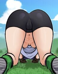 1girls abs all_fours ass ass_focus ass_up bike_shorts dragon_ball dragon_ball_z female female_focus female_only gloves loose_clothes loose_shirt lordguyis medium_breasts on_all_fours spats thick_thighs thighs upshirt videl