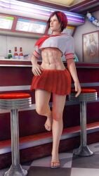 3d abs bare_midriff crop_top dead_or_alive female female_abs female_focus full_body mila_(doa) navel red_hair repinscourge school_uniform schoolgirl short_hair skirt tagme tomboy underboob