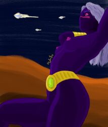 alien alien_girl alien_humanoid armbands belt black_body comet duck_dodgers female female_focus female_only looney_tunes martian martian_(duck_dodgers) mufacream nude nude_female portrait queen_tyr'ahnee warner_brothers white_hair