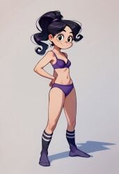 ai_generated black_hair black_socks female kelly_hamdon knee_socks kneehighs kneesocks light_skin ponytail shezow socks solo underwear