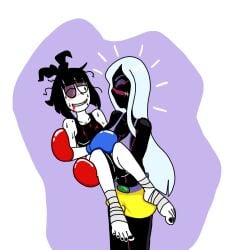 2girls alien alien_girl alien_humanoid black_body black_hair blue_boxing_gloves blue_gloves boxing boxing_gloves creepy_susie crossover duck_dodgers duo female female_focus female_only gloves humanoid looney_tunes martian martian_(duck_dodgers) queen_tyr'ahnee red_boxing_gloves red_gloves syn2nite syndication the_oblongs warner_brothers white_hair wrappings