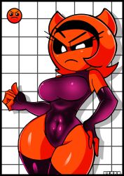 big_breasts black_eyes curvy dexxa female geometry_dash hand_on_hip handwear harder_(geometry_dash) hourglass_figure legwear leotard red_body short_hair tight_clothing