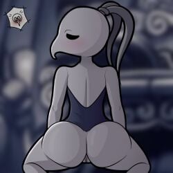 1boy 1girls 2024 anthro ass back_view big_ass blush canon_couple cornifer empty_eyes female glasses grey_body grey_skin hollow_knight iselda_(hollow_knight) male male/female mosquito mrdrawgelotti presenting thick_thighs thighs