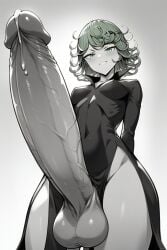 1futa ai_generated black_and_white dripping_cum erect_penis futa_only futanari grayscale high_resolution looking_at_viewer looking_down marrielobste massive_balls monochrome one-punch_man self_upload smiling smiling_at_viewer taker_pov tatsumaki