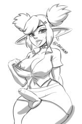 big_breasts choker earring flashing_breasts foreskin futanari goblin goblin_futanari huge_ass mole_under_eye nipples penis shortstack skirt squishcap_(artist) teasing thick_thighs thin_waist thong_straps tongue tongue_out wide_hips