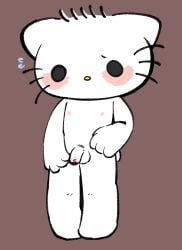 anthro chibi dear_daniel domestic_cat felid feline felis flaccid foreskin fur genitals hello_kitty hello_kitty_(series) male mammal nervous nervous_sweat nipples penis pink_nipples sanrio solo touboutenshi white_body white_fur