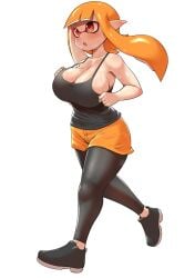 big_breasts inkling inkling_girl jogging kaori_(splatoon) nintendo nobunagapero orange_hair red_head splatoon splatoon_3 sweat