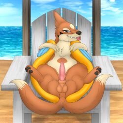 absurd_res animal_genitalia animal_penis bared_teeth barndog beach blue_eyes bodily_fluids cheek_tuft claws clenched_teeth clothing facial_tuft feet floatzel fluffy fluffy_tail fur gay generation_4_pokemon genital_fluids genitals hi_res legs_up life_jacket life_preserver lifeguard lifeguard_chair lifeguard_swimsuit lifeguard_tower looking_at_viewer lying male mammal mustelid neck_tuft nintendo nude on_back orange_body orange_fur otter outside pawpads paws penis pokemon pokemon_(species) sand sea seaside sky smile solo spread_legs spreading swimwear tail tail_tuft teeth teeth_showing tongue tongue_out tuft water