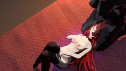 3d arknights black_fur black_hair blender breasts cock_worship female futa_on_female futanari gypsybard_(artist) hellhound hellhound_(monster_girl_encyclopedia) knot masturbation monster_girl red_hair surtr_(arknights)