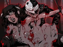 1boy 1boy1girl 1girls bite bite_mark bite_mark_on_breast bite_marks biting blood cannibal cannibalism cannibalistic_tendencies eaten_alive female gore goth goth_girl guro male masochism pain_(turtlechan) sadism small_breasts smile_(turtlechan) turtlechan