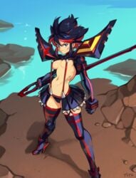 1girls breasts cleavage female female_only high_heels kill_la_kill looking_at_viewer matoi_ryuuko optionaltypo revealing_clothes senketsu showgirl_skirt skimpy_clothes solo studio_trigger thighhighs