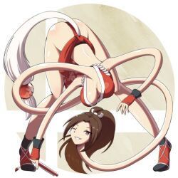 1girls big_breasts brown_hair elastic elastic_arms elastic_body elastic_neck fatal_fury king_of_fighters mai_shiranui pantsudesu stretchy stretchy_arms stretchy_neck tail winking