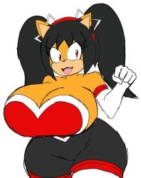 1girls 2024 big_breasts black_hair bodysuit breasts brown_eyes catgirl curvy furry_female happy_female headband honey_the_cat momiji_(artist) neckline nekogirl ponytail rouge_the_bat_(cosplay) sega sonic_(series) sonic_the_fighters spandex_suit twintails