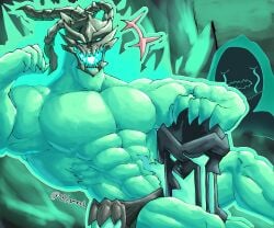bara flexing flexing_arms flexing_bicep flexing_muscles gay league_of_legends male_only thresh yaoi