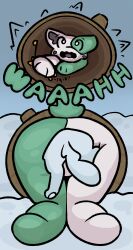 ambiguous_gender anal anal_vore anthro ass avali backsack balls duo dyson_(muneamp) female feral genitals goo_creature hi_res mammal muneamp mustelid musteline presenting questionable_consent shocked stoat stuck trans_(lore) trans_woman_(lore) true_musteline unwilling_pred vore weasel