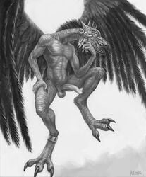 2016 abs absurd_res anthro avian balls beak bird chaos_(warhammer) claws daemon_prince demon erection feathered_wings feathers hi_res humanoid_penis jewelry klongi lord_of_change male male_only monochrome nude open_beak open_mouth pecs penis sharp_teeth solo spread_wings talons teeth toothed_beak tzeentch warhammer_(franchise) warhammer_40k warhammer_fantasy wings