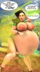 3d belly big_belly big_breasts black_hair brazilian brazilian_female breasts burp burping dark-skinned_female dark_skin fart fart_cloud fart_fetish fart_inflation female huge_belly huge_breasts latina laura_matsuda nipples rattledbonezone solo solo_focus street_fighter street_fighter_v topless vore