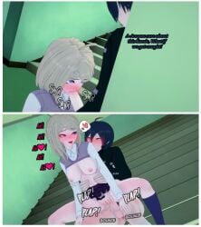 1boy 1girls 3d akamatsu_kaede anus blowjob danganronpa danganronpa_v3 english_text exhibitionism fellatio horny_female koikatsu oral oral_sex partially_clothed penis pyroafternite risky_sex saihara_shuuichi straight straight_sex vagina vaginal_penetration vaginal_sex