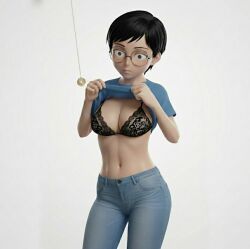 1girls 3d ai_generated bare_midriff belly_button black_bra black_hair black_lace_bra blank_expression blue_jeans blue_shirt bra brainwashing breasts carmen_sandiego_(2019) carmen_sandiego_(franchise) clothes_lift clothing coin coin_on_string empty_eyes female female_focus female_only femsub flashing flashing_at_viewer flashing_bra glasses hypnosis hypnotized_female jeans julia_argent julia_argent_(carmen_sandiego) lace_bra lifted_by_self lifting_own_clothes looking_at_object medium_breasts midriff mind_control pendant pendulum shirt shirt_lift shirt_up short_hair shruken_irises simple_background solo solo_female solo_focus standing white_background zupern0va_(manipper)