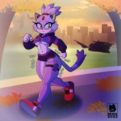anthro athletic_wear autumn autumn_leaves blaze_the_cat blush bottomwear breasts clothed clothing digital_media_(artwork) domestic_cat electronics exercise felid feline felis female fingers footwear fur hair headphones hi_res jogging leaf mammal masturbation midriff navel outside outside_masturbation plant public public_masturbation purple_body purple_fur sega sex sex_toy shoes shorts skwid solo sonic_(series) sonic_the_hedgehog_(series) stealth_masturbation stealth_sex tail topwear tree under_boob vaginal_masturbation vaginal_penetration vibrating vibrator vibrator_controller vibrator_on_pussy
